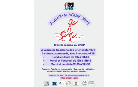 AQUAGYM : nouveau cours à 12h15 les mardis et jeudis !!